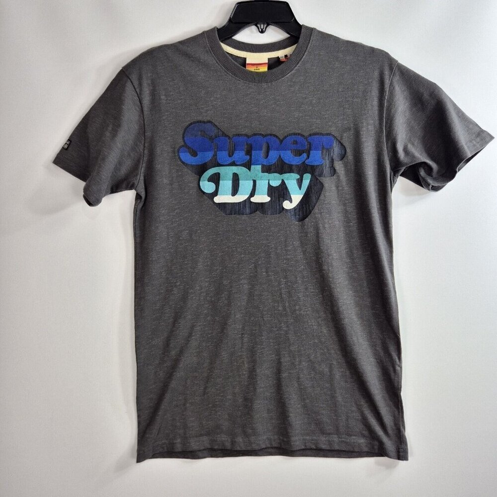 Superdry Men's T-Shirt Size S Gray Logo on Blue Green Cotton Short Sleeve (41)